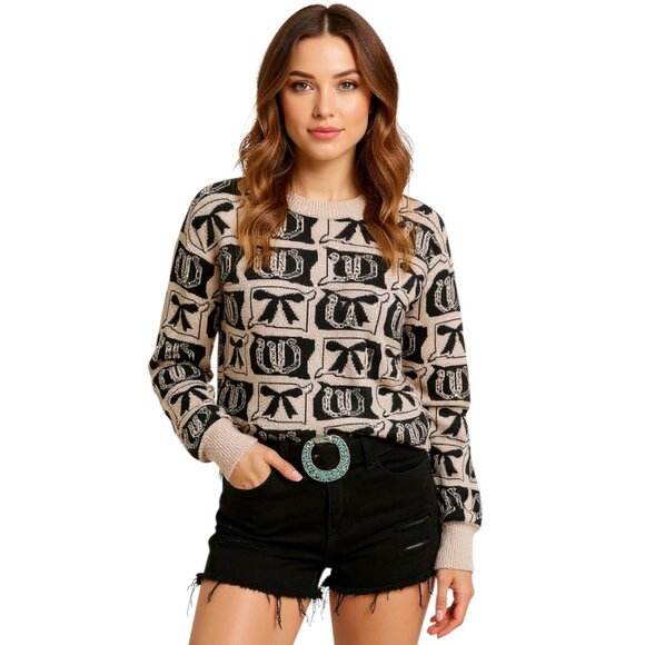 Bow & Horseshoe Western Knit Sweater: The Ultimate Casual & Cozy Look - Picture 1 of 7
